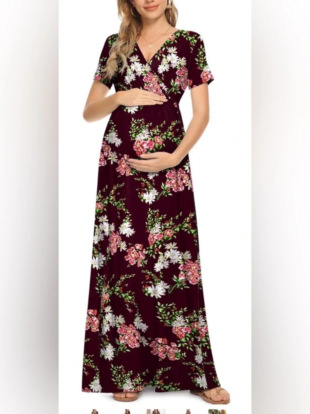 Xpenyo Maternity Maxi Dress Women Casual Wrap Long Baby Shower Pregnancy Dresses - Picture 1 of 9